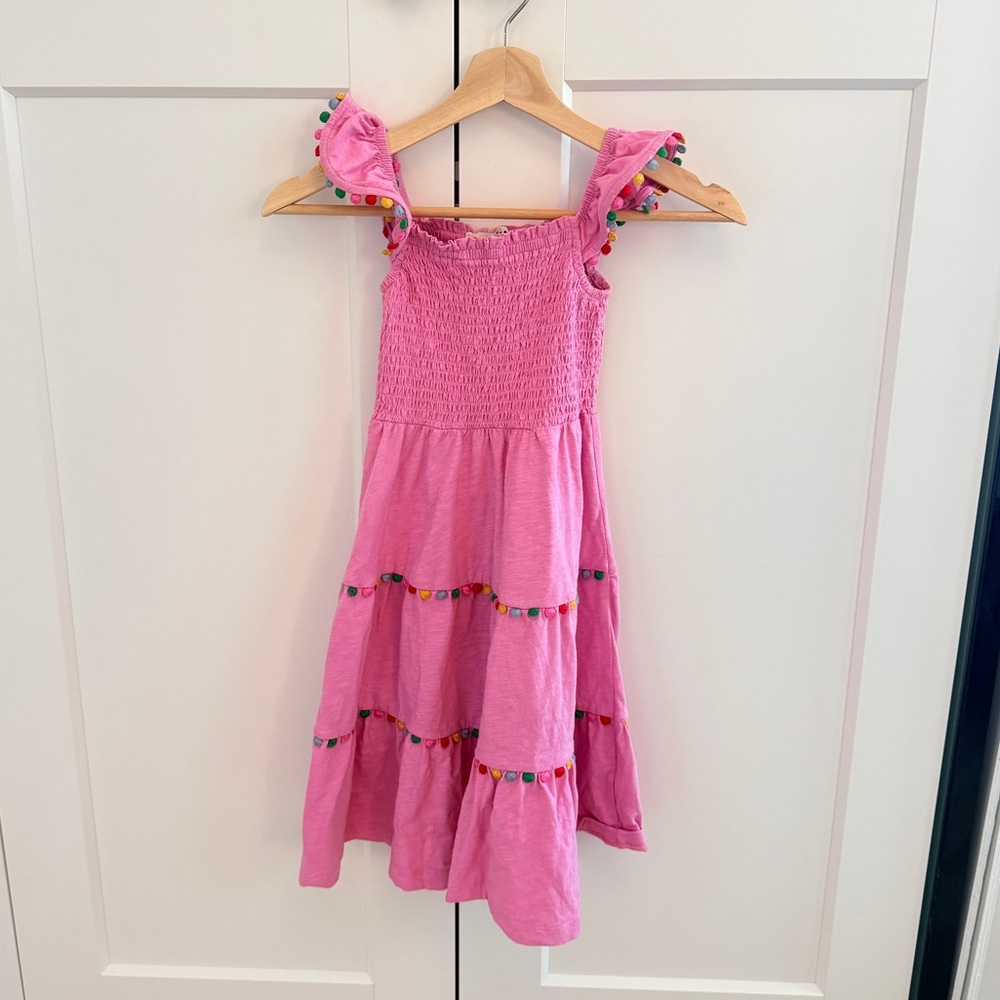 Mini Boden Girls 5-6 Pink Tiered Sundress with Smocked Bodice